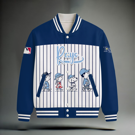 HOT DEAL - NEW CUSTOMIZEDMLB21 TBR TAMPA BAY RAYS SNOOPY STYLE SATIN VARSITY & BASEBALL JACKET