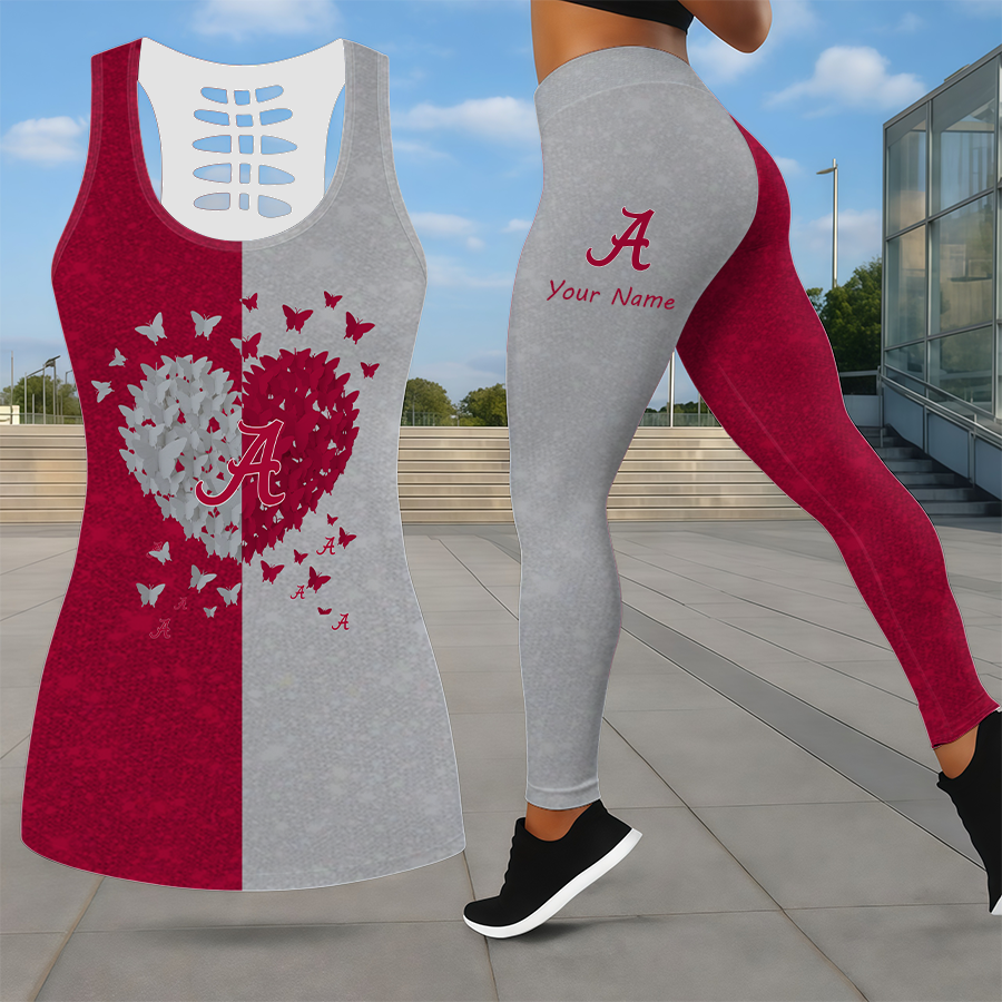 SPECIAL EDITION - NEW CUSTOMIZED NCAA CWS21 ABC ALABAMA CRIMSON TIDE LEGGINGS & HOLLOW TANK TOP SET