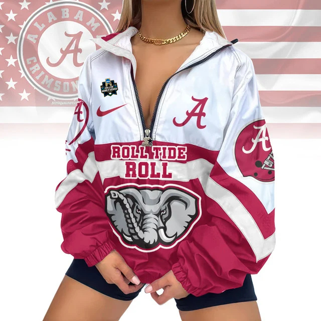 LIMITED EDITION - NEW CUSTOMIZED NCAA COLLEGE WORLD SERIES 21 ALABAMA CRIMSON TIDE V-NECK ZIPPER SWEATSHIRT JACKET