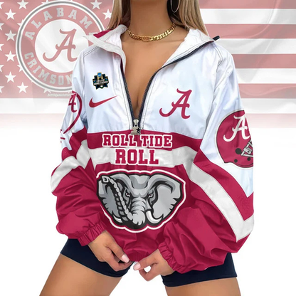 LIMITED EDITION - NEW CUSTOMIZED NCAA COLLEGE WORLD SERIES 21 ALABAMA CRIMSON TIDE V-NECK ZIPPER SWEATSHIRT JACKET