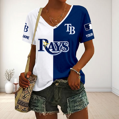 VIRAL EDITION - NEW CUSTOMIZED MLB21 TBR TAMPA BAY RAYS V-NECK FEMALE SHIRT