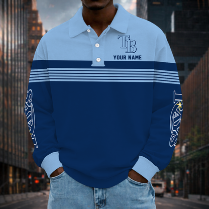 VIRAL EDITION - NEW CUSTOMIZED MLB21 TBR TAMPA BAY RAYS MEN'S LONG SLEEVE POLO