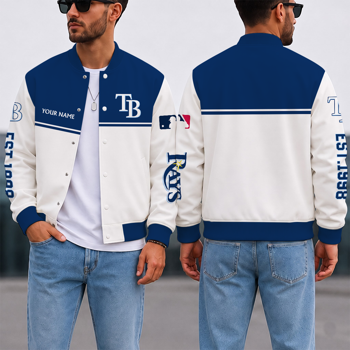 VIRAL EDITION - NEW CUSTOMIZED MLB21 TBR TAMPA BAY RAYS SATIN VARSITY & BASEBALL JACKET