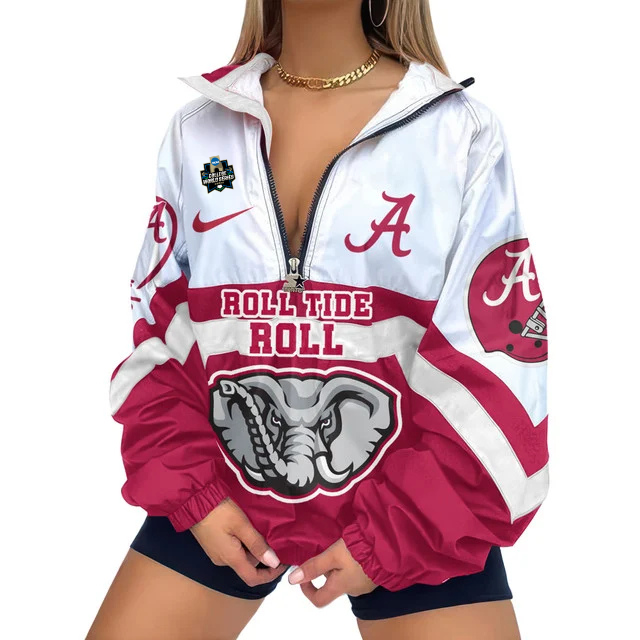LIMITED EDITION - NEW CUSTOMIZED NCAA COLLEGE WORLD SERIES 21 ALABAMA CRIMSON TIDE V-NECK ZIPPER SWEATSHIRT JACKET