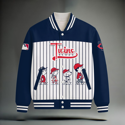 HOT DEAL - NEW CUSTOMIZED MLB22 MTS MINNESOTA TWINS SNOOPY STYLE SATIN VARSITY & BASEBALL JACKET