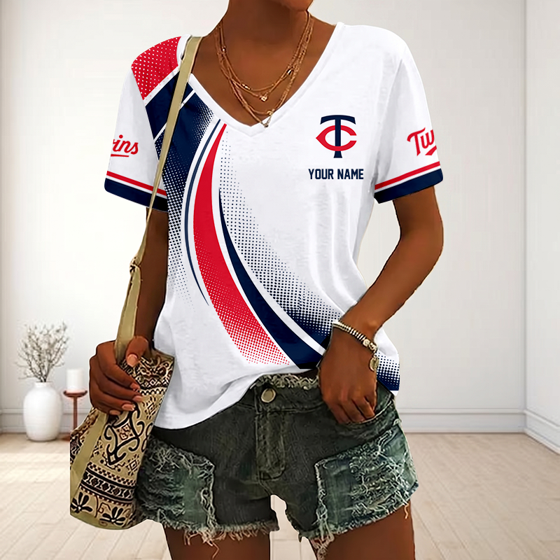 LIMITED EDITION - NEW CUSTOMIZED MLB22 MTS MINNESOTA TWINS V-NECK FEMALE SHIRT