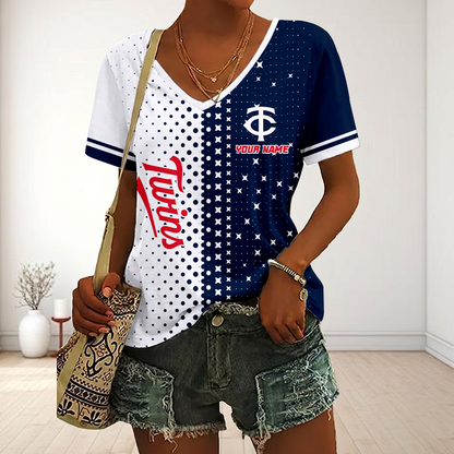 LIMITED EDITION - NEW CUSTOMIZED MLB22 MTS MINNESOTA TWINS V-NECK FEMALE SHIRT