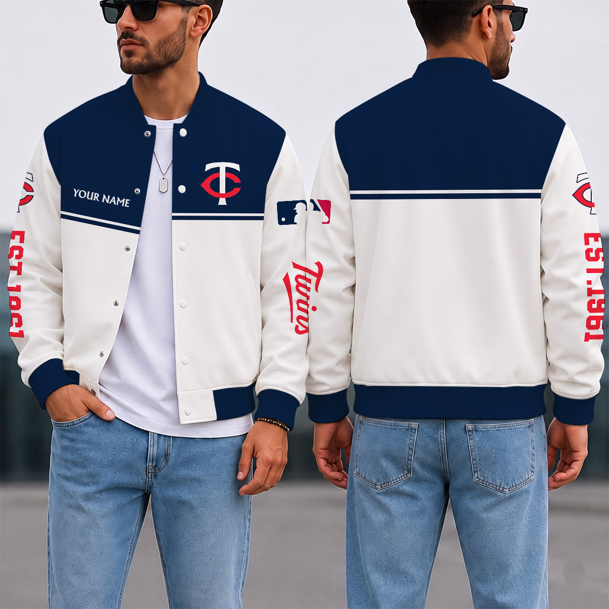 VIRAL EDITION - NEW CUSTOMIZED MLB22 MTS MINNESOTA TWINS SATIN VARSITY & BASEBALL JACKET
