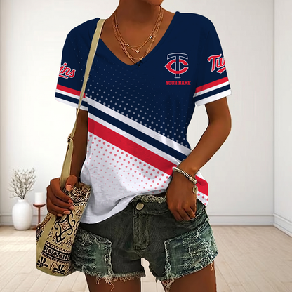 LIMITED EDITION - NEW CUSTOMIZED MLB22 MTS MINNESOTA TWINS V-NECK FEMALE SHIRT