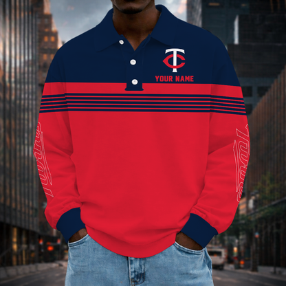 VIRAL EDITION - NEW CUSTOMIZED MLB22 MTS MINNESOTA TWINS MEN'S LONG SLEEVE POLO