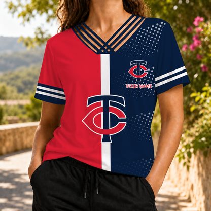 SPECIAL EDITION - NEW CUSTOMIZED MLB22 MTS MINNESOTA TWINS V-NECK SHIRT