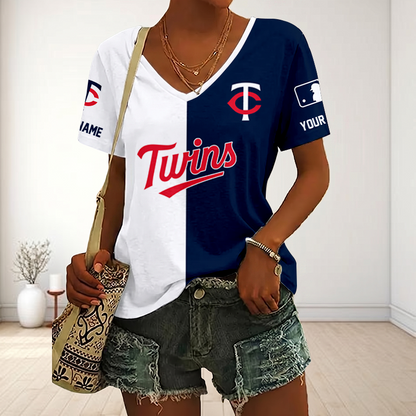 VIRAL EDITION - NEW CUSTOMIZED MLB22 MTS MINNESOTA TWINS V-NECK FEMALE SHIRT