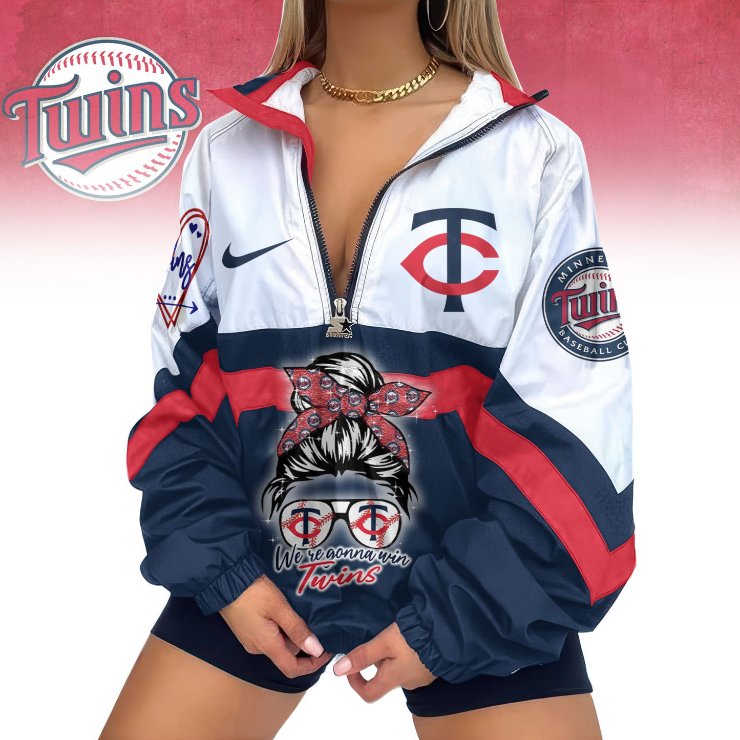 LIMITED EDITION - NEW CUSTOMIZED MLB22 MTS MINNESOTA TWINS V-NECK ZIPPER JACKET