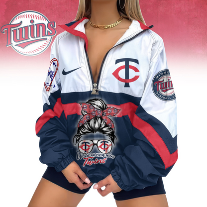 LIMITED EDITION - NEW CUSTOMIZED MLB22 MTS MINNESOTA TWINS V-NECK ZIPPER JACKET
