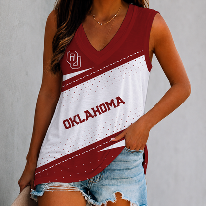 FINAL SALE - NEW CUSTOMIZED NCAA CWS22 OUS OKLAHOMA SOONERS WOMEN'S V-NECK TANK TOP