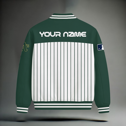 HOT DEAL - NEW CUSTOMIZED MLB23 OAS OAKLAND ATHLETICS SNOOPY STYLE SATIN VARSITY & BASEBALL JACKET