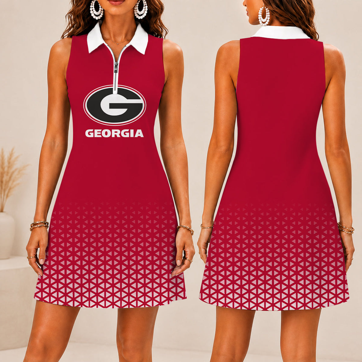 LIMITED EDITION - NEW CUSTOMIZED NCAA CWS23 GEB GEORGIA BULLDOGS WOMEN'S ZIP SLEEVELESS POLO DRESS