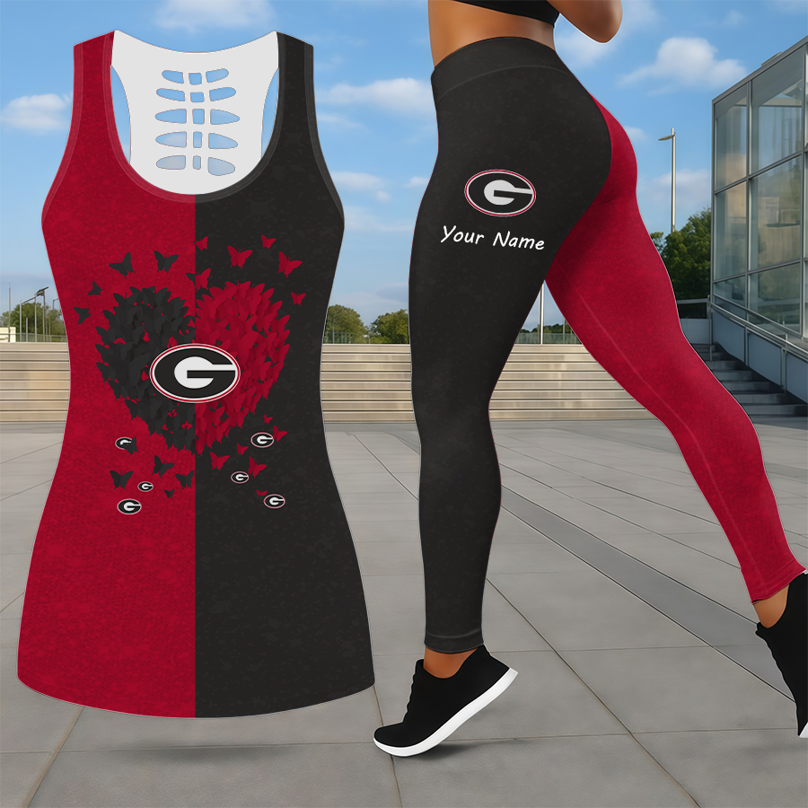 SPECIAL EDITION - NEW CUSTOMIZED NCAA CWS23 GEB GEORGIA BULLDOGS LEGGINGS & HOLLOW TANK TOP SET