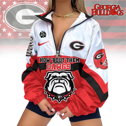 LIMITED EDITION - NEW CUSTOMIZED NCAA COLLEGE WORLD SERIES 23 GEORGIA BULLDOGS V-NECK ZIPPER SWEATSHIRT JACKET