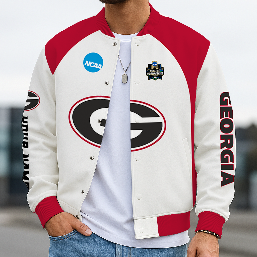 LIMITED EDITION - NEW CUSTOMIZED NCAA CWS23 GEB GEORGIA BULLDOGS BASEBALL JACKET, SATIN VARSITY JACKET