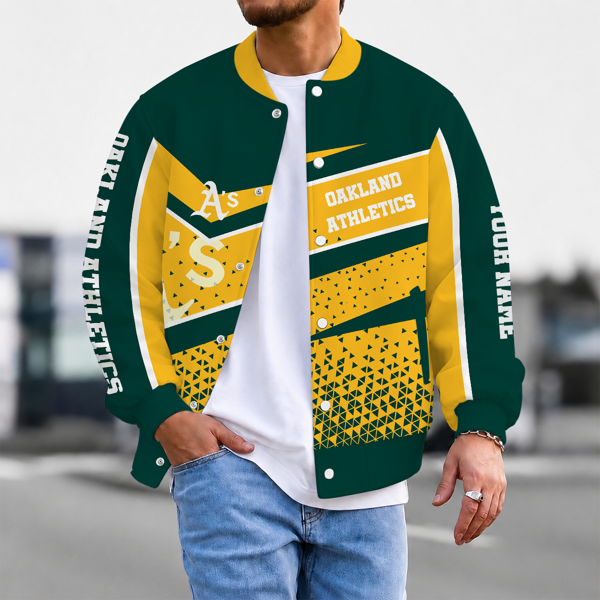 FINAL SALE - NEW CUSTOMIZED MLB23 OAS OAKLAND ATHLETICS SATIN VARSITY & BASEBALL JACKET