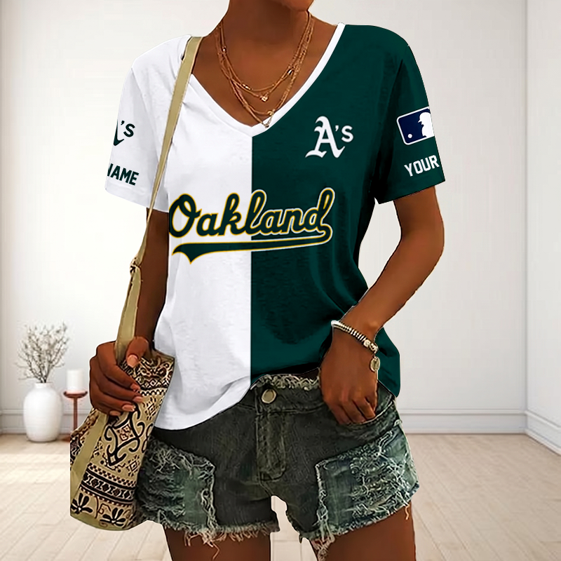 VIRAL EDITION - NEW CUSTOMIZED MLB23 OAS OAKLAND ATHLETICS V-NECK FEMALE SHIRT