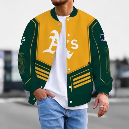 FLASH SALE - NEW CUSTOMIZED MLB23 OAS OAKLAND ATHLETICS SATIN VARSITY & BASEBALL JACKET