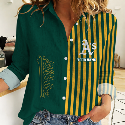 SPECIAL EDITION - NEW CUSTOMIZED MLB23 OAS OAKLAND ATHLETICS WOMEN CASUAL SHIRT