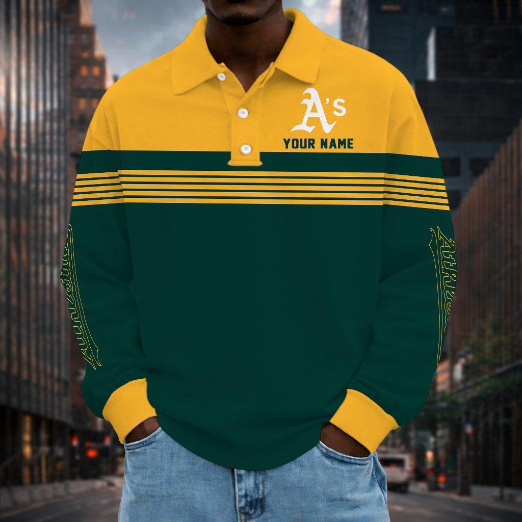 VIRAL EDITION - NEW CUSTOMIZED MLB23 OAS OAKLAND ATHLETICS MEN'S LONG SLEEVE POLO