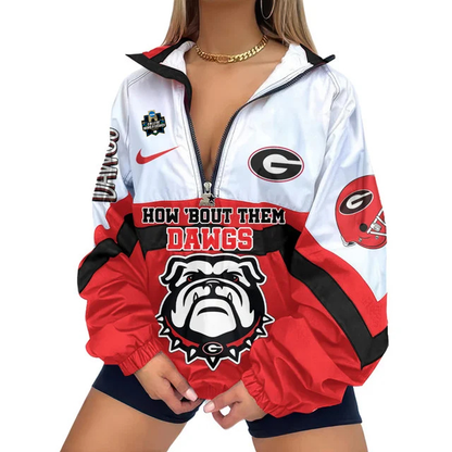 LIMITED EDITION - NEW CUSTOMIZED NCAA COLLEGE WORLD SERIES 23 GEORGIA BULLDOGS V-NECK ZIPPER SWEATSHIRT JACKET