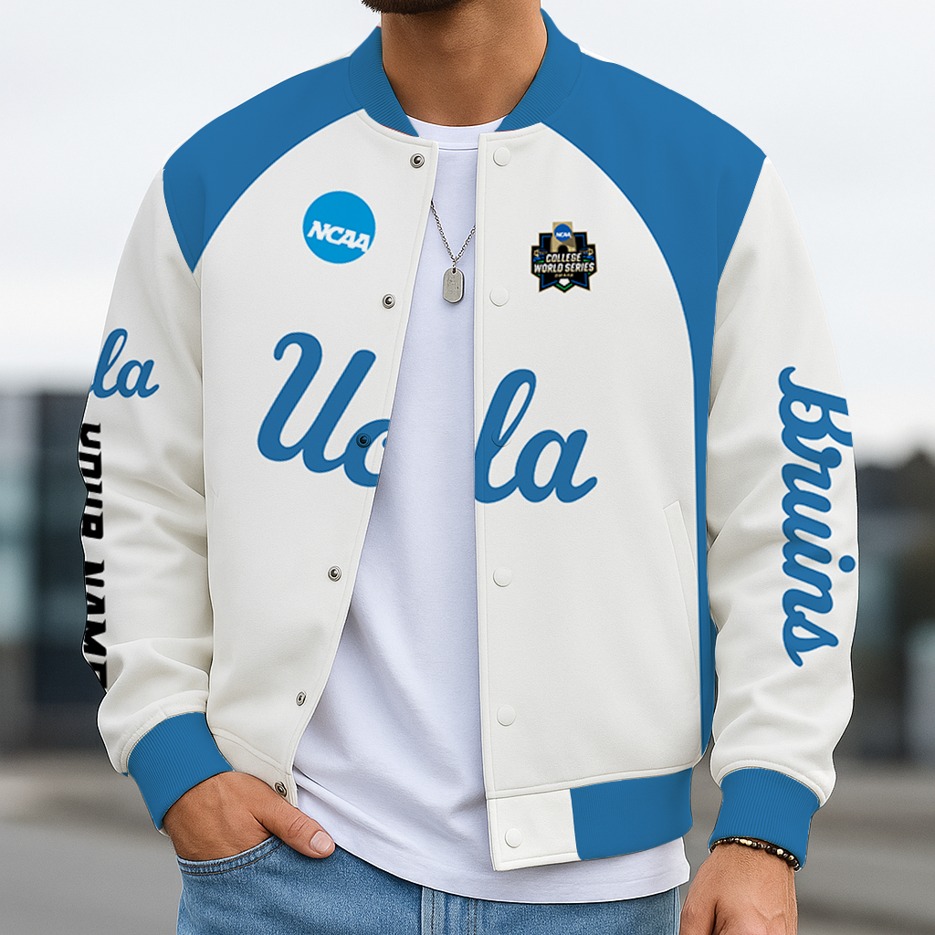 LIMITED EDITION - NEW CUSTOMIZED NCAA CWS24 UCB UCLA BRUINS BASEBALL JACKET, SATIN VARSITY JACKET