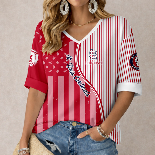 LIMITED EDITION - NEW CUSTOMIZED MLB24 SLC ST. LOUIS CARDINALS WOMEN'S HEART V-NECK LONG SLEEVE SHIRT