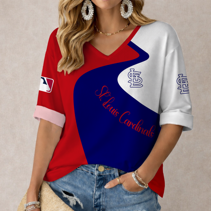 FINAL SALE - NEW CUSTOMIZED MLB24 SLC ST. LOUIS CARDINALS WOMEN'S  V-NECK LONG SLEEVE SHIRT