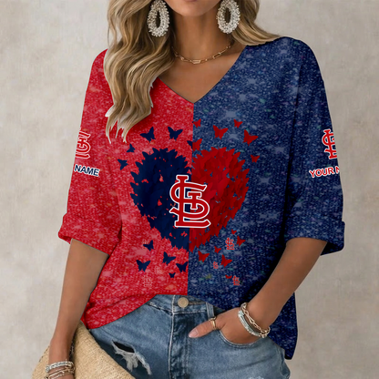 LIMITED EDITION - NEW CUSTOMIZED MLB24 SLC ST. LOUIS CARDINALS WOMEN'S HEART V-NECK LONG SLEEVE SHIRT