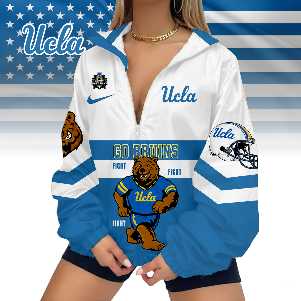 LIMITED EDITION - NEW CUSTOMIZED NCAA COLLEGE WORLD SERIES 24 UCLA BRUINS V-NECK ZIPPER SWEATSHIRT JACKET