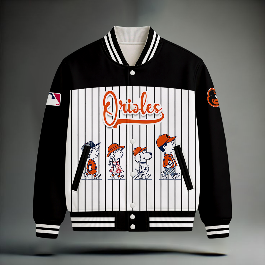 HOT DEAL - NEW CUSTOMIZED MLB25 BOS BALTIMORE ORIOLES SNOOPY STYLE SATIN VARSITY & BASEBALL JACKET
