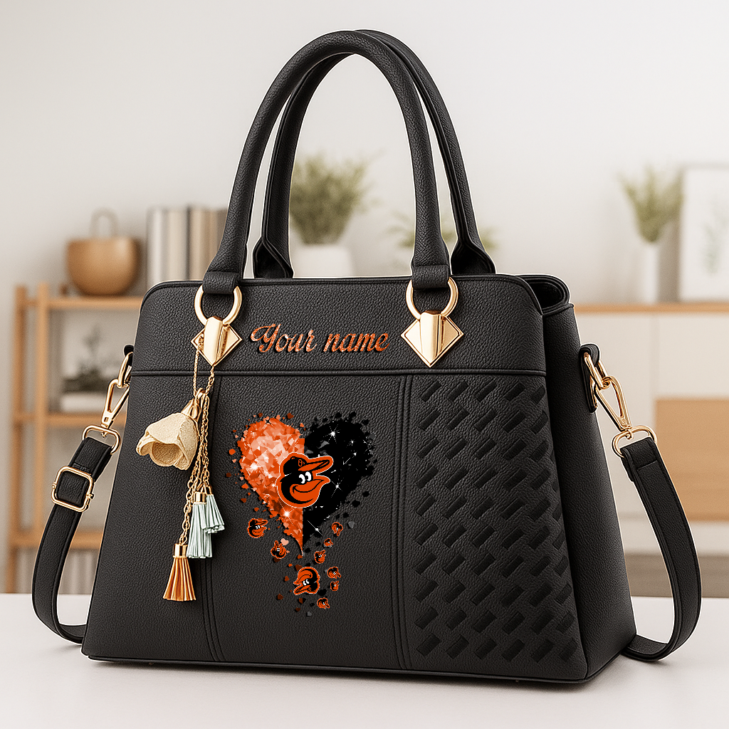 LIMITED EDITION - NEW CUSTOMIZED MLB25 BOS BALTIMORE ORIOLES ZIP HANDBAG MULTICOLOR