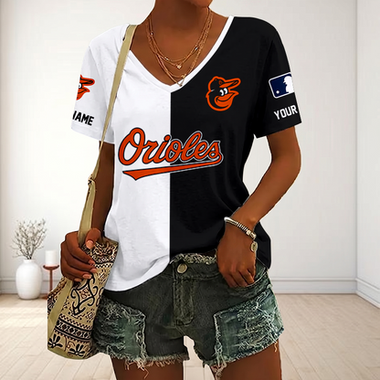 VIRAL EDITION - NEW CUSTOMIZED MLB25 BOS BALTIMORE ORIOLES V-NECK FEMALE SHIRT