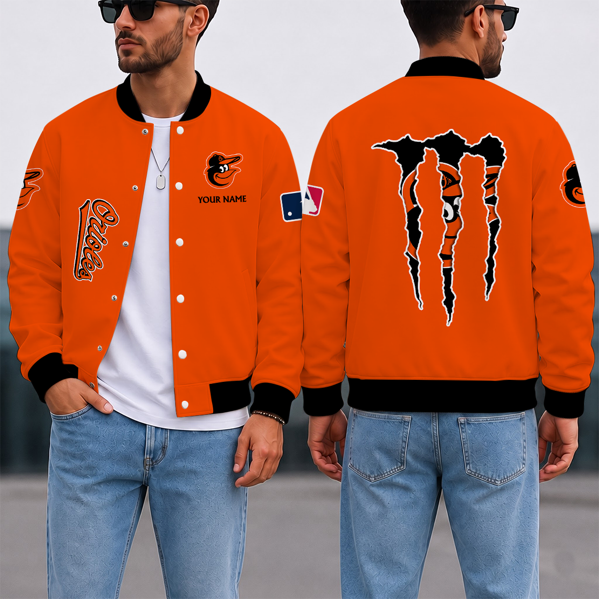 LIMITED EDITION - NEW CUSTOMIZED MLB25 BOS BALTIMORE ORIOLES SATIN VARSITY & BASEBALL JACKET