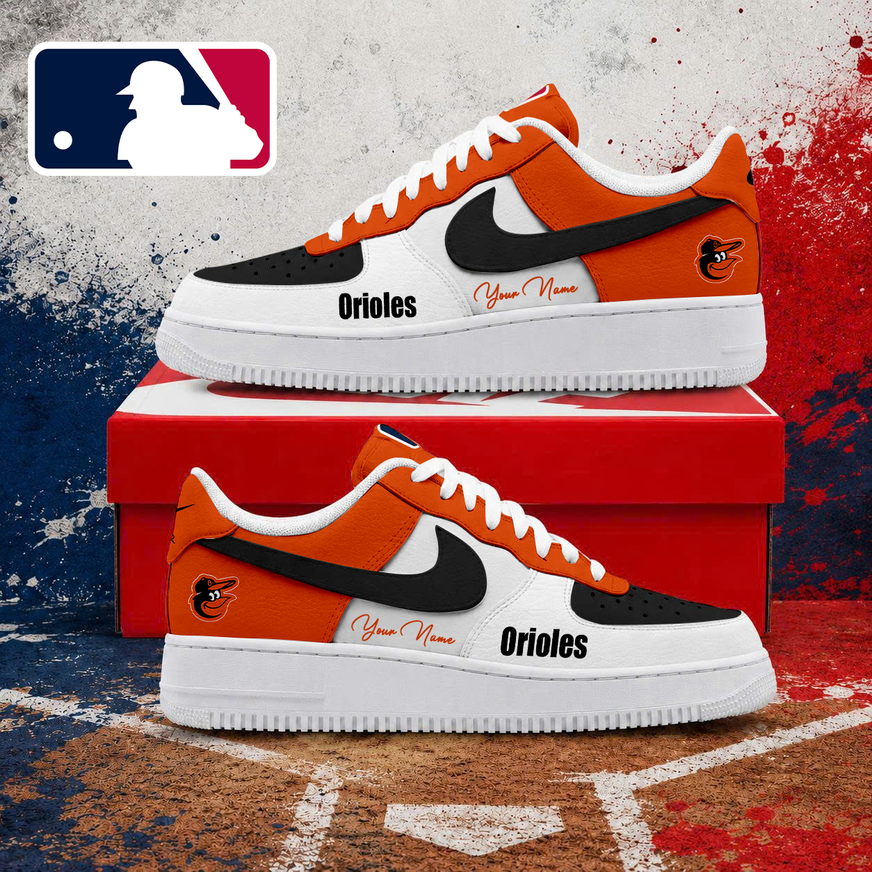 LIMITED EDITION - NEW CUSTOMIZED MLB25 BOS BALTIMORE ORIOLES AF1 SHOES