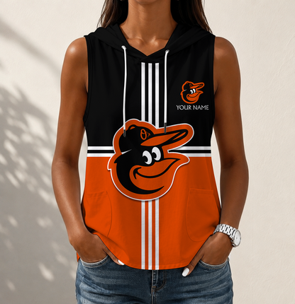 LIMITED EDITION - NEW CUSTOMIZED MLB25 BOS BALTIMORE ORIOLES WOMEN'S SLEEVELESS HOODED POCKET TANK TOP
