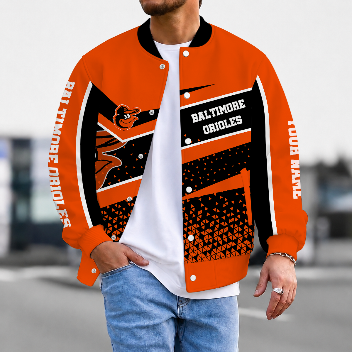 FINAL SALE - NEW CUSTOMIZED MLB25 BOS BALTIMORE ORIOLES SATIN VARSITY & BASEBALL JACKET