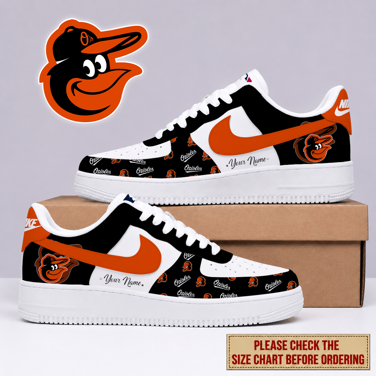 FINAL SALE - NEW CUSTOMIZED MLB25 BOS BALTIMORE ORIOLES AF1 SHOES