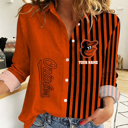SPECIAL EDITION - NEW CUSTOMIZED MLB25 BOS BALTIMORE ORIOLES WOMEN CASUAL SHIRT