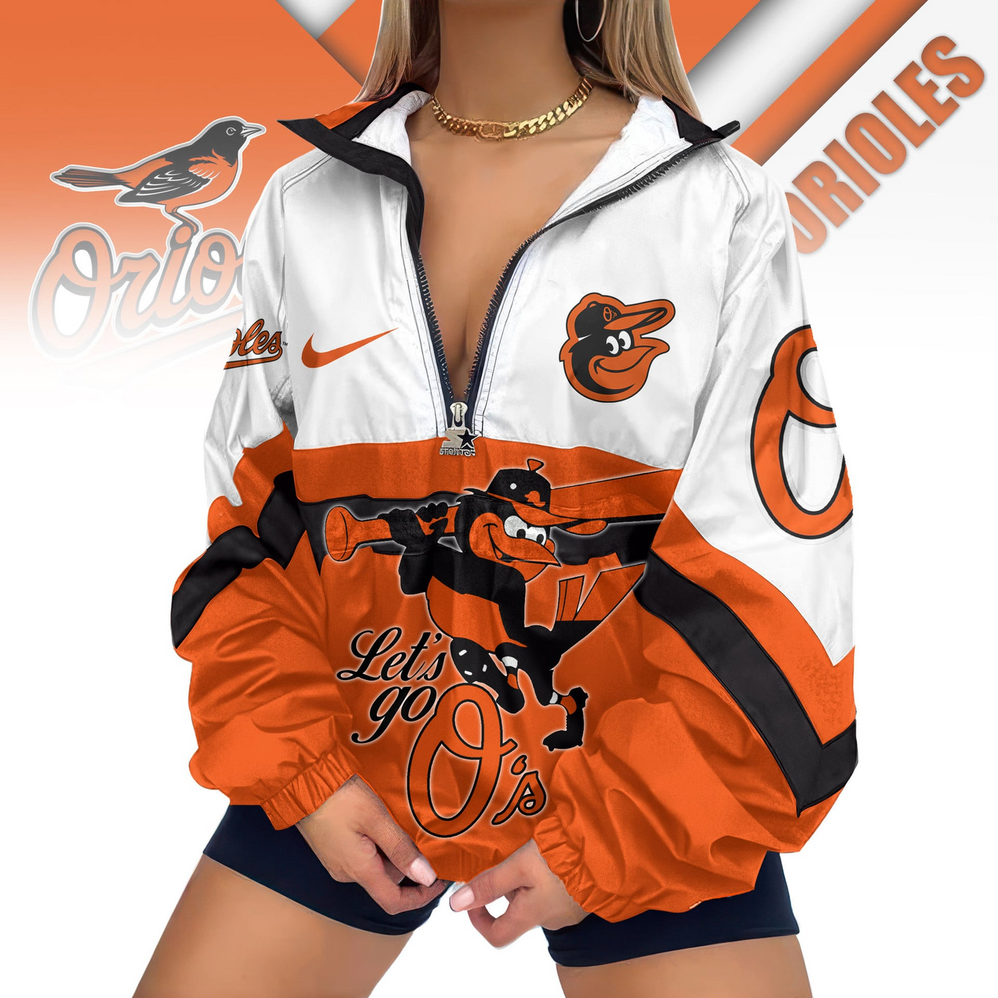 LIMITED EDITION - NEW CUSTOMIZED MLB25 BOS BALTIMORE ORIOLES V-NECK ZIPPER JACKET