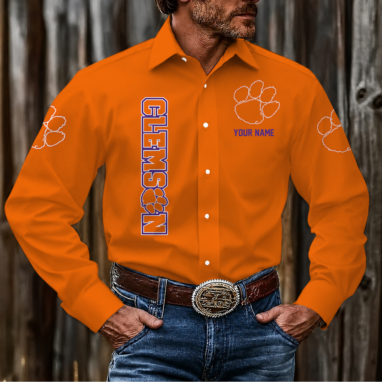 LIMITED EDITION - NEW CUSTOMIZED NCAA CWS25 CST CLEMSON TIGERS MEN'S LONG SLEEVE BUTTON-UP SHIRT