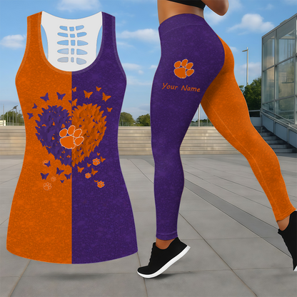 SPECIAL EDITION - NEW CUSTOMIZED NCAA CWS25 CST CLEMSON TIGERS LEGGINGS & HOLLOW TANK TOP SET