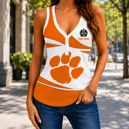 FINAL SALE - NEW CUSTOMIZED NCAA CWS25 CST CLEMSON TIGERS WOMEN'S V-NECK TANK TOP