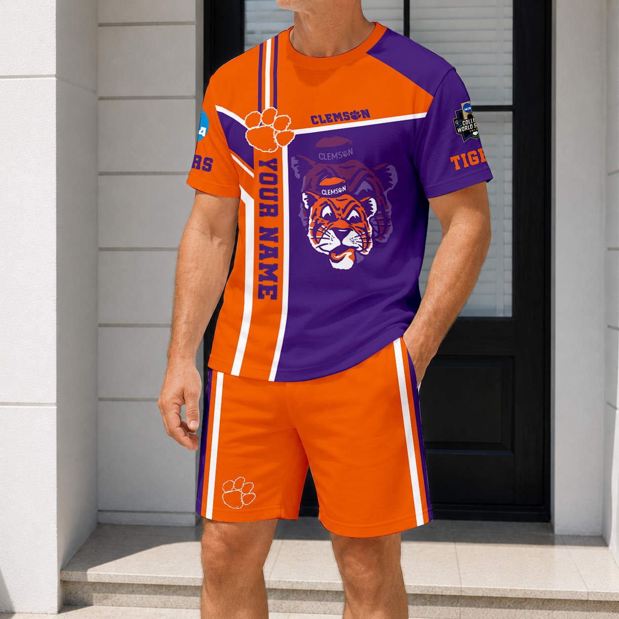 ELITE EDITION - NEW CUSTOMIZED NCAA CWS25 CST CLEMSON TIGERS T-SHIRT & SHORT PANTS SET