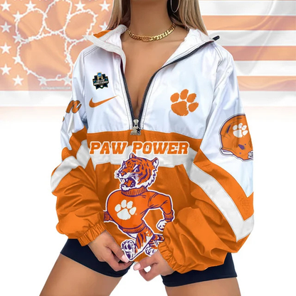 LIMITED EDITION - NEW CUSTOMIZED NCAA COLLEGE WORLD SERIES 25 CLEMSON TIGERS V-NECK ZIPPER SWEATSHIRT JACKET